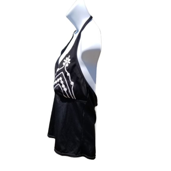 Be Creative Tankini Halter Swim Top Tie Back Black Embroidery Small - Picture 7 of 10